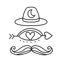Fathers Day Bear concept. Playful illustration featuring a hat, eye, heart, and mustache. in thin line style