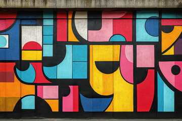 Colorful mural on a building wall.