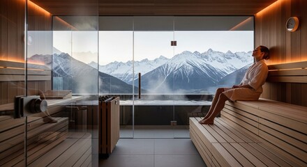 Luxury Resort Sauna with Panoramic Mountain View for Relaxation