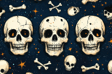 Skulls and stars in close-up view.