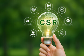 Csr corporate social responsibility sustainability concept bulb idea innovation strategy growth plan