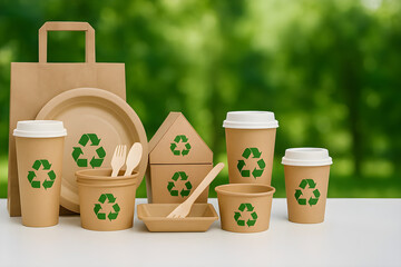 Eco friendly disposable tableware kraft paper cups plates bag food containers for zero waste