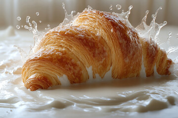 A Surreal Croissant Blended with Milk and Artistic Splash