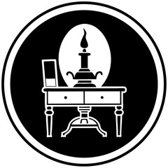 Obraz premium Classic writing desk with lamp and book in vintage style design 