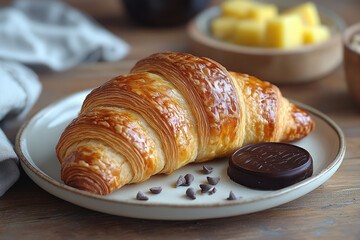 Creative Food Art: Croissant, Brush Stroke, and Circular Chocolate
