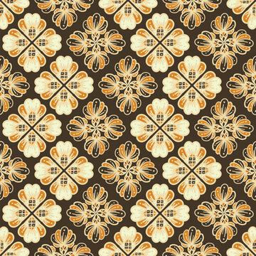Fototapeta 25040606 Hand drawn seamless pattern ornaments on brown background