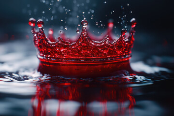 Hyperrealistic Crown Made of Red Liquid Glowing on Water Surface..