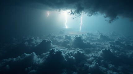 Dramatic Storm with Lightning and Vortex Above the Sky