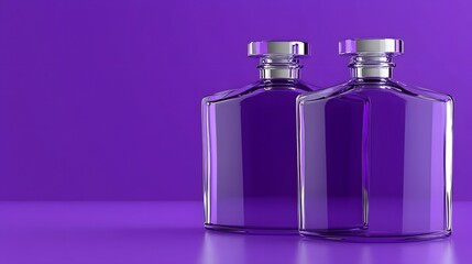 Two Purple Glass Perfume Bottles on Purple Background