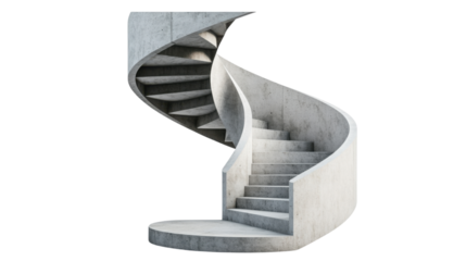 minimalist spiral concrete staircase on white background