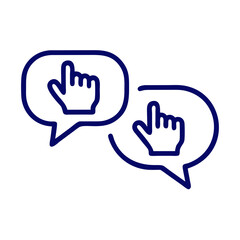 Fototapeta premium Outlined icon of two speech bubbles with pointing hand symbols, clean representation of digital dialogue, interactive communication, and accessible user interfaces for collaborative tech and inclusive