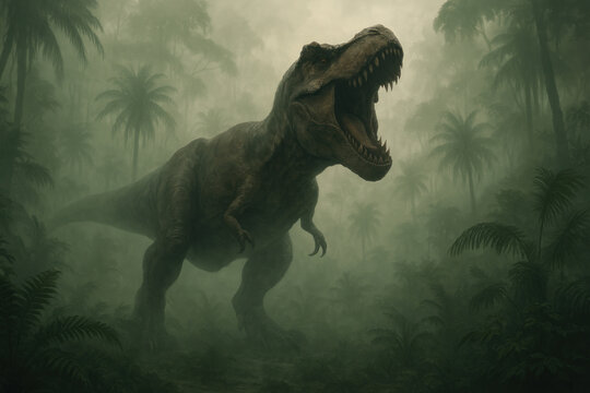 Tylosaurus swimming in jungle waters.