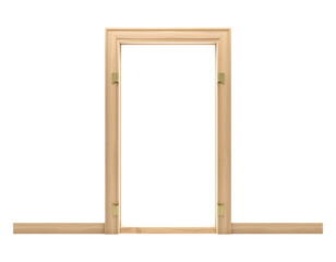Wooden Door Frame with Hinges on Transparent Background