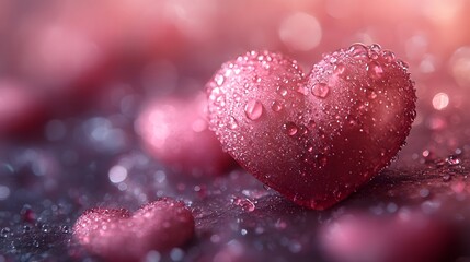 Obraz premium Romantic Dew Drops on Pink Hearts Valentine's Day