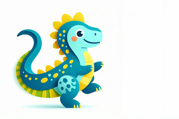 dinosaur character made of layered colorful paper on white background. 3D paper cut craft style illustration. Children and nursery theme. Design for poster, print,