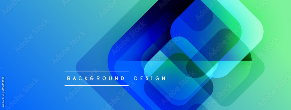 Aufkleber Abstract geometric shapes overlap, creating vibrant blue, green gradient. Text reads background design. Modern, dynamic visual composition.