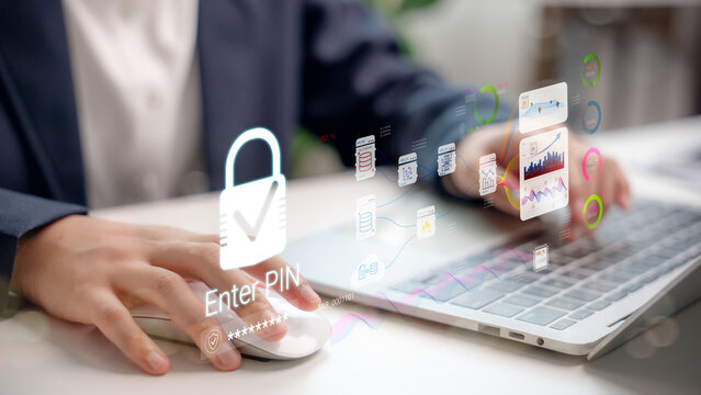 Secure PIN authentication for accessing digital dashboards with data analytics and business intelligence. Cybersecurity protection for financial and data-driven platforms.