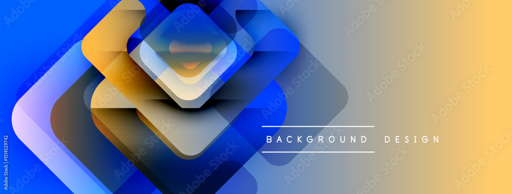 Poster Abstract geometric shapes overlap, creating vibrant blue, orange gradient. Modern design element for backgrounds, presentations.