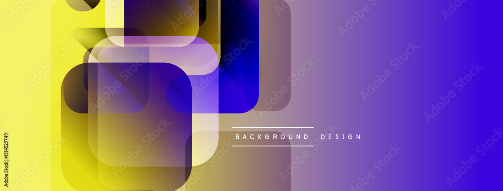 Poster abstract geometric shapes overlap. yellow, blue, purple gradients create modern design. minimal text