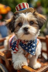Adorable Shih Tzu Dressed in Red, White, and Blue for 4th of July Celebration