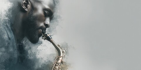 Watercolor Illustration of an African American Man Playing the Saxophone