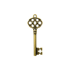 Obraz premium Ornate vintage gold key with intricate detailing on white