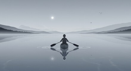 Fototapeta premium Solitude and Reflection: A Journey of Inner Peace on Calm Waters