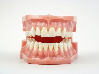 Obraz premium Dentist examining patient's teeth during dental checkup, both wearing protective gear, isolated on white background, professional studio lighting.