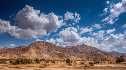 Fototapeta premium Big desert mountain view and beautiful blue sky landscape.