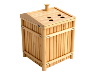 Wooden Waste Bin with Slatted Design and Lid