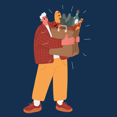 Cartoon vector illustration of a man carrying a big grocery bag, representing everyday errands and responsibility
