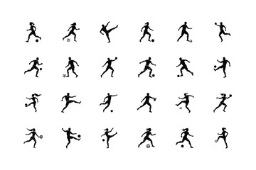 Obraz premium Football Player Silhouettes – Single Man and Woman Playing Soccer – Vector Illustration