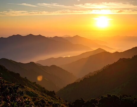 Sunrise over mountain ranges