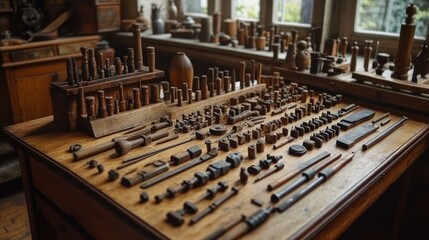 Obraz premium Wooden tools and objects on a table