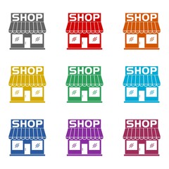 Shopping building sign icon isolated on white background. Set icons colorful