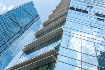 low angle view of modern skyscrapers and skyline