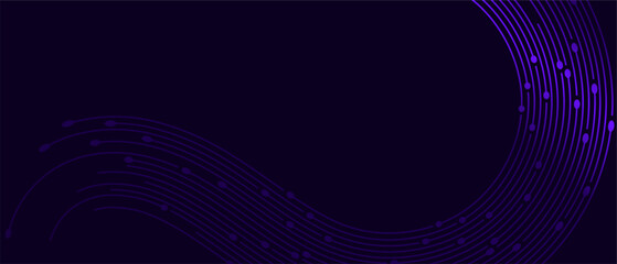 Dark backdrop with curved purple lines & dots