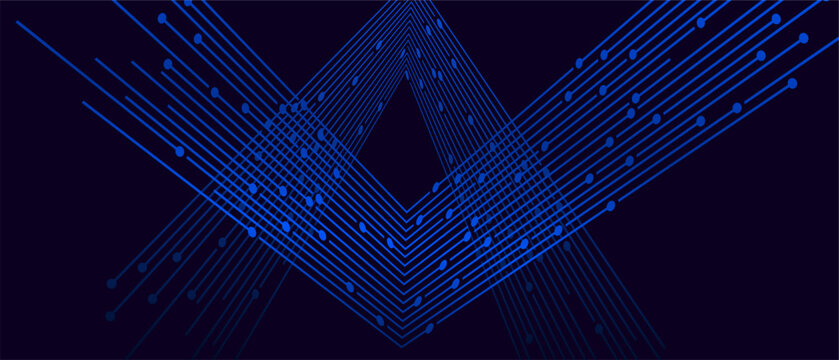 Blue lines converge, forming geometric shapes on dark background