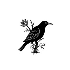 Elegant black bird perched on a branch, depicted in minimalist vector style art