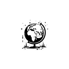 Stylized black and white globe illustration representing global themes and geography © rinie yuniartini