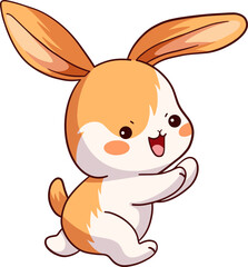 Cute cartoon bunny with orange and white fur, happily running with a joyful expression.