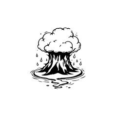 Stylized black and white illustration of mushroom cloud effect with raindrops