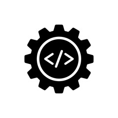 Code symbols inside gear representing software development process