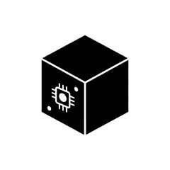 Cube with glowing AI dot symbolizing artificial intelligence technology
