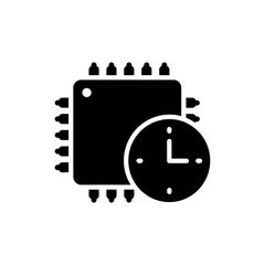 Microchip with clock symbol representing timed processing and technology