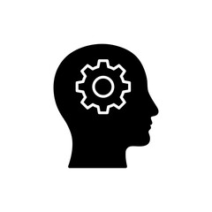 Profile Head with Gear Icon Representing Mental Process and Technology Thinking
