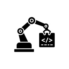 Robotic Arm Holding Code Icon Representing Programming Automation