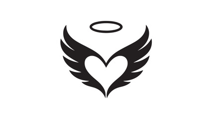 Fototapeta premium Angel wings heart halo icon vector silhouette