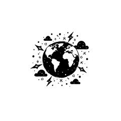 Obraz premium The Earth surrounded by celestial elements with a minimalist monochromatic design