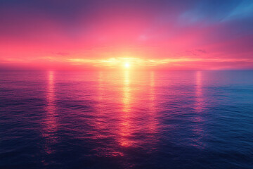 Fototapeta premium Bright pink sky over ocean at sunset.
